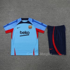 Tuta da Track FC Barcellona Manica Corta 2022-2023 Blu - Pantaloncini