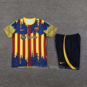 Tuta da Track FC Barcellona Manica Corta 2023-2024 Giallo e Blu - Pantaloncini